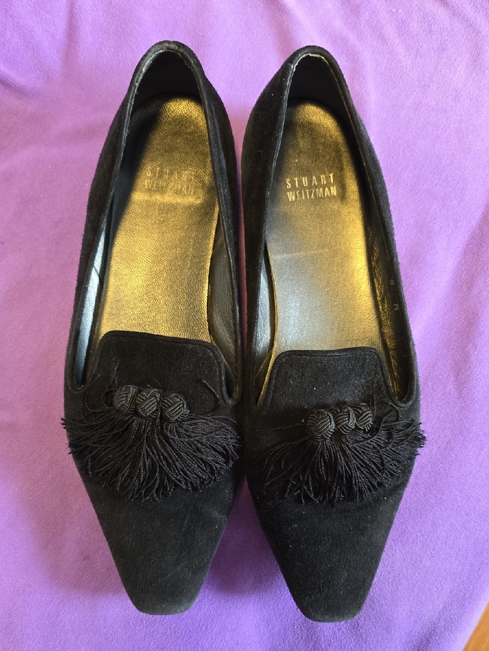 Stuart Weitzman Black Suede Tassel Loafers